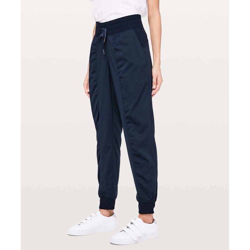 Lululemon Dance Studio Jogger Navy Blue Pinstripe Swift Fabric Sz 10 Balletcore